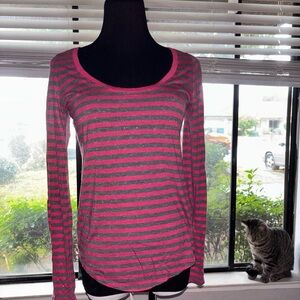 Juicy Couture Pink and Gray Striped Long Sleeve Top